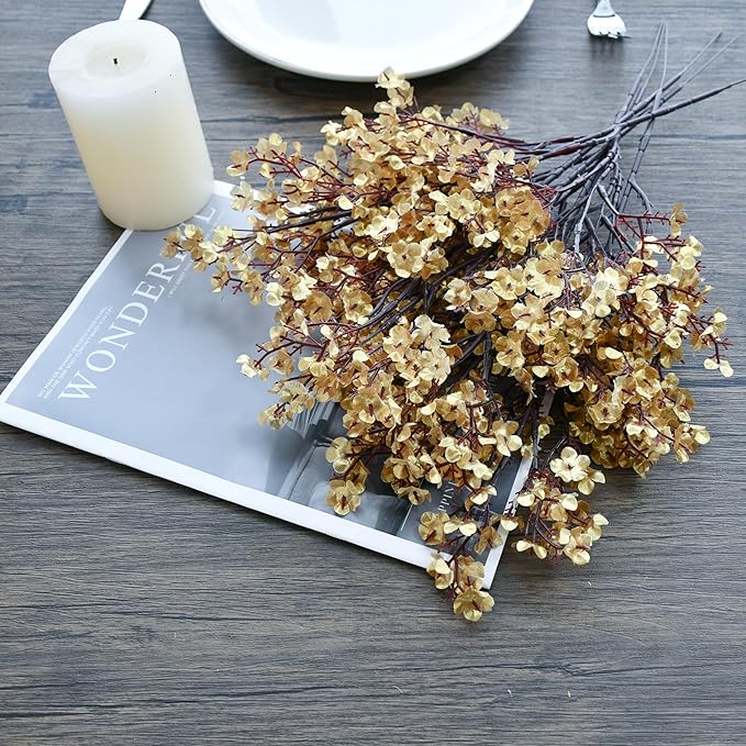 Mandy's Gold Artificial Baby’s Breath Flowers 15 Bundles Silk Gypsophila, 18.5 Inch European Style Modern Home Decor Centerpiece, Neutral Wedding Flower Arrangements