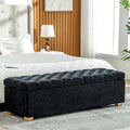 60.2" Storage Ottoman Bench for Bedroom Bed End,Chenille Bench with Seating,Button Tufted Ottomans with Storage for Living Room,Bedside,Entryway (Chenille Black, 60.2")