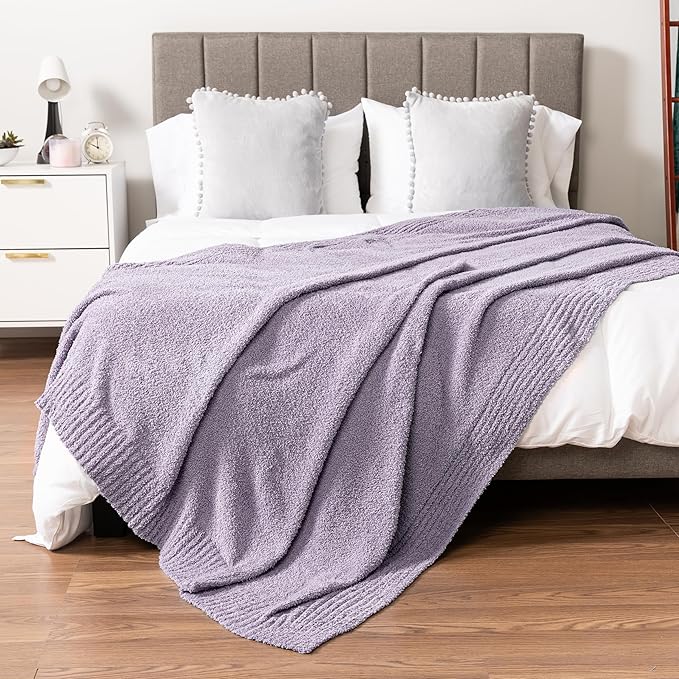 PAVILIA Super Soft Throw Blanket for Couch, Fluffy Cozy Lightweight Purple Blanket, Fuzzy Warm Knit Blanket for Bed Sofa, Lavender Lilac, 50x60