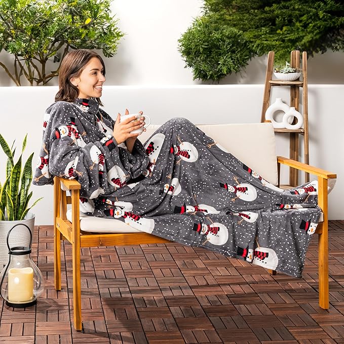 PAVILIA Blanket with Sleeves for Adult Women Men, Soft Warm Wearable Blanket Fleece Wrap Throw, Robe Blanket Gift