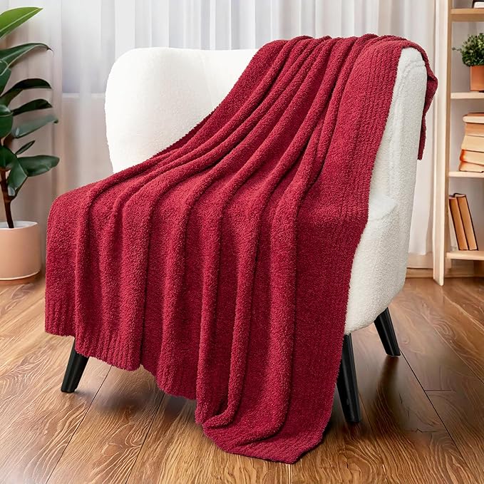 PAVILIA Super Soft Throw Blanket for Couch, Fluffy Cozy Lightweight Maroon Blanket, Fuzzy Warm Knit Blanket for Bed Sofa, Burgundy Red, 50x60