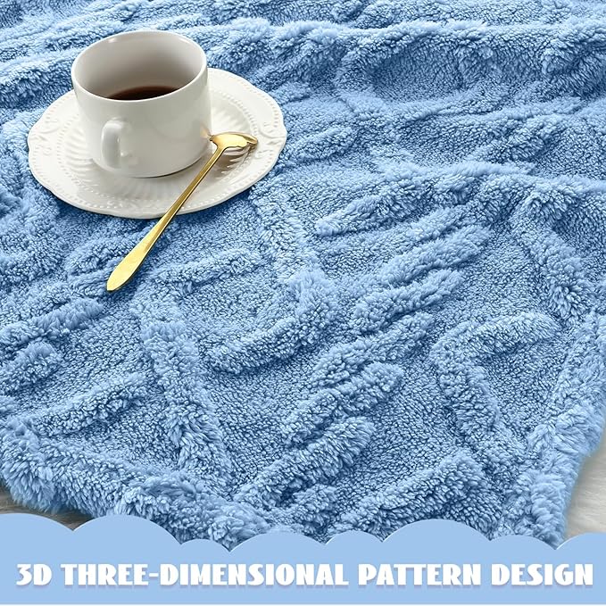 VitalCozy 4 Pcs Soft Fleece Baby Blankets Set 30" x 40" 3D Plush Warm Nursery Swaddling Bed Blanket Little Boys Girls Infant Toddlers and Newborn Receiving Gifts Blankets(Blue Set)