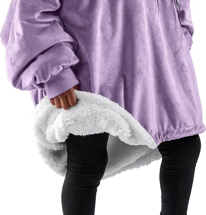 Bare Home Wearable Blanket Hoodie - Soft Plush Sherpa - Warm and Cozy - Oversized Wearable Blanket - Adult & Kid Sizes