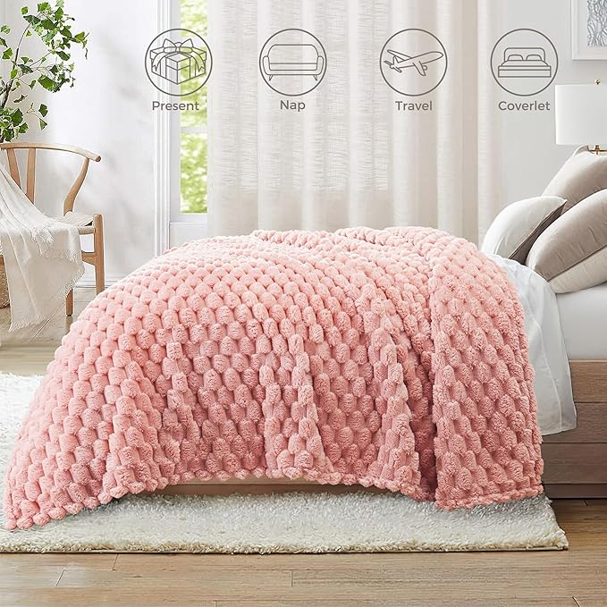 Whale Flotilla Throw Blanket for Couch with Jacquard Pattern, Fuzzy Soft Cozy Exquisite Blankets for All Season, Warm and Fluffy, 50x60 Inch, Pink