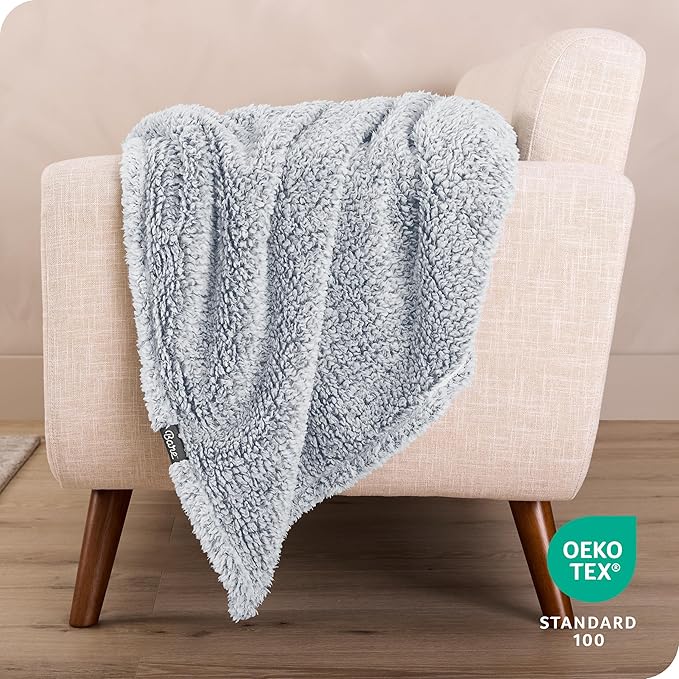 Bare Home Faux Shearling Blanket - Throw Size - Blanket for Bed, Sofa, Couch, Camping, Travel, and Gifts - Warm & Lightweight - Fluffy & Soft (Throw, Tipped Dusty Blue)