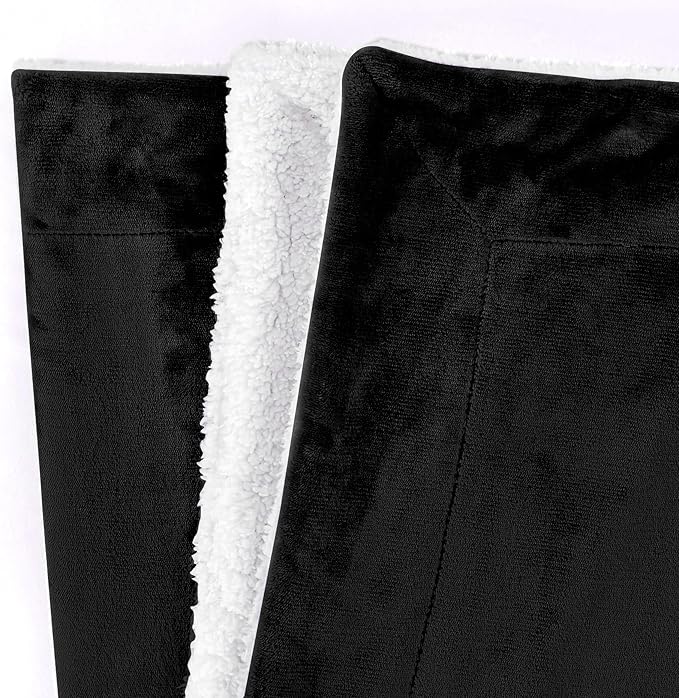 Mocassi Premium Ultra-Soft Flannel Fleece Sherpa Throw Blanket - Warm Cozy Reversible Plush Micromink Blanket for Couch, Bed and Sofa - Fluffy, Christmas Winter Bedding Gift, Twin, Black