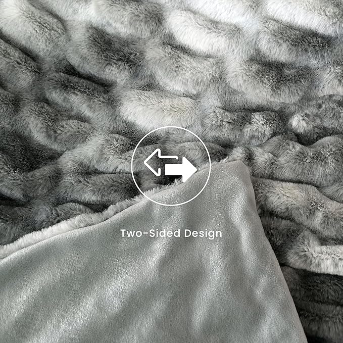 Ultra Soft Faux Rabbit Fur Throw Blanket, Cozy Fuzzy Blanket for Couch Bed, Plush Warm Decor Gifts, Luxury Thick Fluffy Blanket for Women, 50x60 inches, Tie-Dyed in Gray