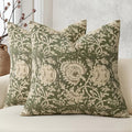 Vintage Floral Print Throw Pillow Covers 16x16 Set of 2 Neutral Modern Farmhouse Accent Decorative Cushion Covers Boho Home Decor for Couch Sofa Chair Bed Living Room, Olive Green