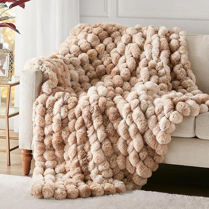 Hyde Lane Soft Faux Rabbit Fur Throw Blanket, Cute Plush Fuzzy Blanket for Sofa Couch, Thick Fluffy Shaggy Throw for Women Girls As a Gift, Brun Rabbit, 50"x60"