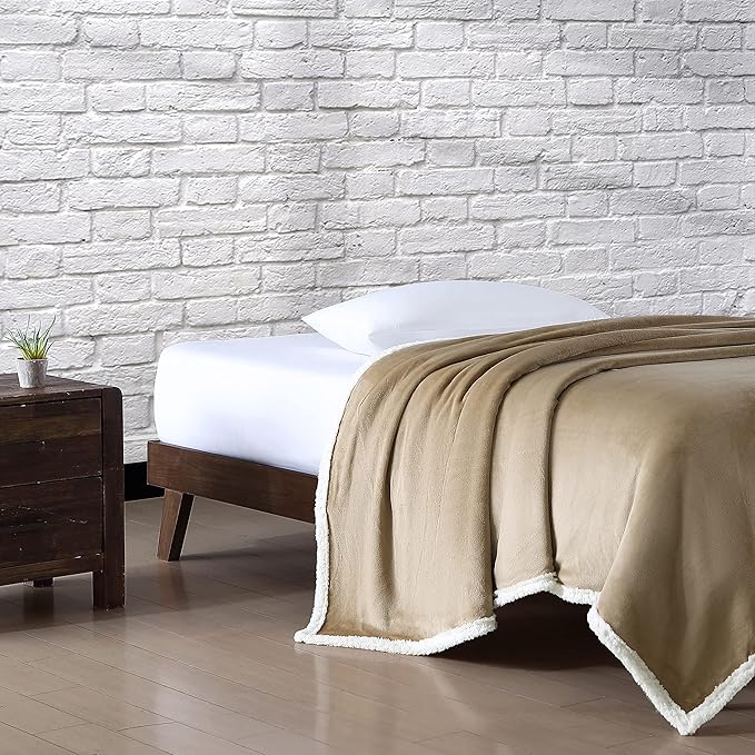 Eddie Bauer - King Size Blanket, Ultra-Soft Plush Bed Blanket with Faux Shearling Reverse, Throw Blanket for Couch & Bed (Solid Tan)