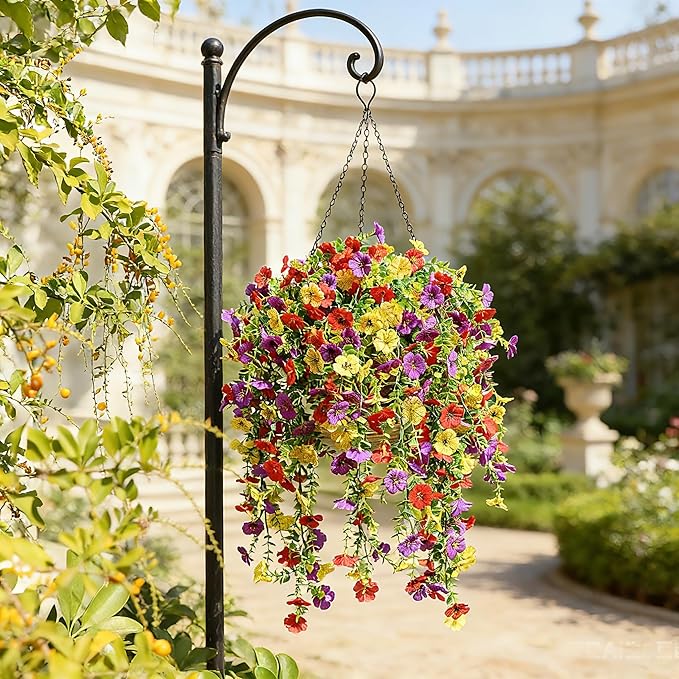 Artificial Flowers for Outdoors Spring Decor, 6 Bundles UV Resistant Realistic Fuax Silk Hanging Flowers, Fake Plants for Planter Indoor Outside Garden Porch Patio Balcony Yard Farmhouse（Mix）