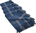 Creative Co-Op Recycled Cotton Blend Throw Blanket with Fringe, Blue Plaid (Pack of 4)