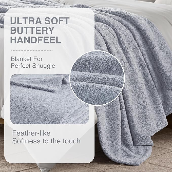 Madison Park Fuzzy Knit Blanket Dream Soft Blanket Cozy Breathable Cover Luxrurious Feathersoft Feel, All Seasons Lightweight Bedding for Summer Cover for Bed, Couch & Sofa, King, Grey