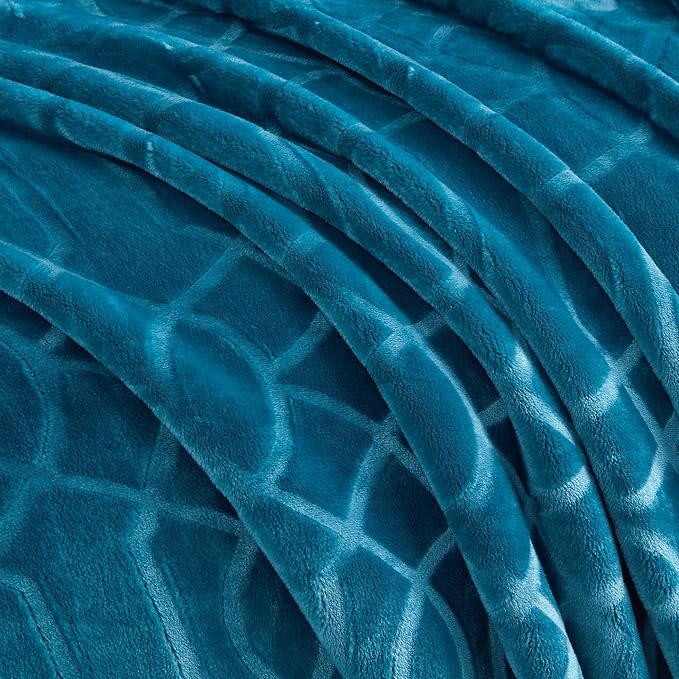 Soft Cozy Fleece Throw Blanket, 50x60 Inches – Lightweight Plush Blanket for Couch, Fuzzy 3D Jacquard Design, for Sofa, Bed & Travel - Teal
