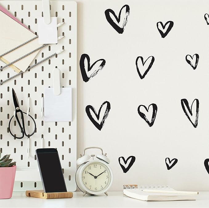 RoomMates RMK4884SCS Black Sketchy Hearts Peel and Stick Wall Decals