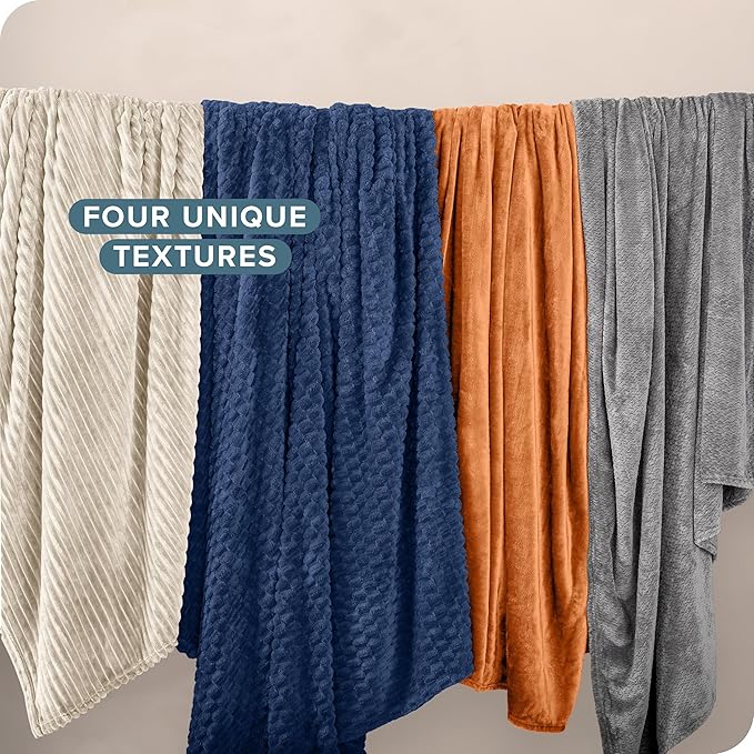 Bare Home Textured Fleece Blanket - Full/Queen - Ultra-Soft Lightweight for Bed, Sofa, and Couch - Luxury Microplush - Cozy Warm Blanket (Full/Queen, Chevron Dark Blue)