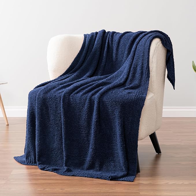 PAVILIA Super Soft Throw Blanket for Couch, Fluffy Cozy Lightweight Navy Blue Blanket, Large Fuzzy Warm Knit Blanket for Bed Sofa, Dark Blue, 60x80