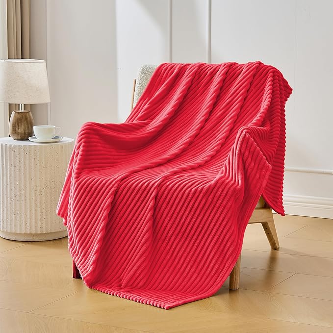 Bnuitland Fleece Throw Blanket for Couch, 300GSM Soft Warm Cozy Fluffy Throw for Adults & Kids, Stripe Pattern, All Season Sofa Bed Blanket for Home Decor, Magenta 50"x60"
