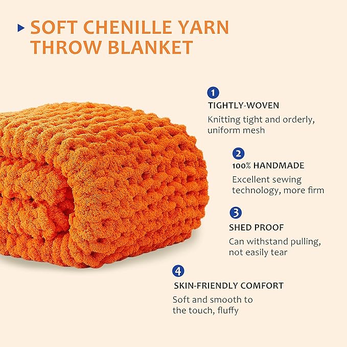 L'AGRATY Chunky Knit Blanket Throw - Soft Chenille Yarn Throw Blanket 60x80: Handmade Thick Cable Knit Crochet Blanket - Large Knit Blanket Chunky Rope Knot Throw Blanket for Couch Sofa Bed Home Decor