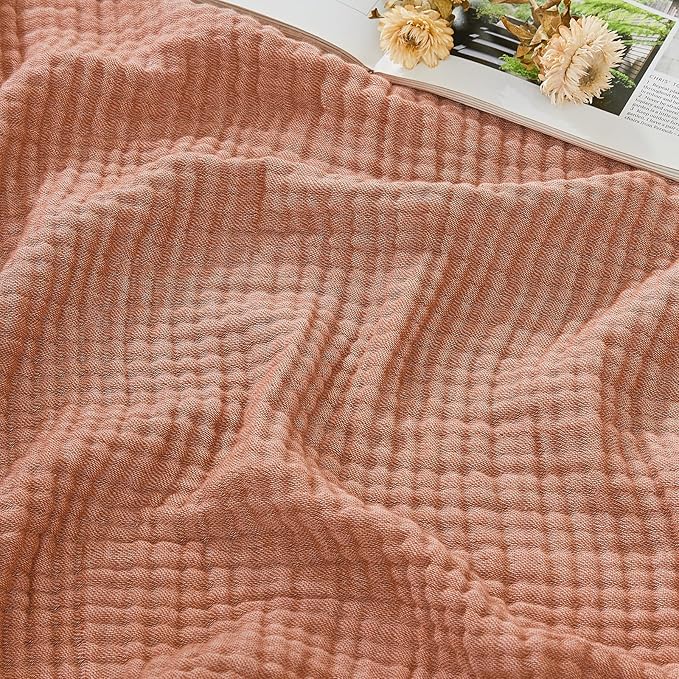 EMME Cotton Muslin King Blanket Bed Layering Breathable Gauze Blanket Soft Lightweight Blankets Adults (Orange Red, 108"x90")