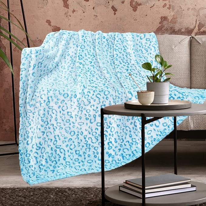 Blue Leopard Print Blanket for Women, Soft Warm Cheetah Blanket, Queen Size Cozy Fleece Throw for Bed Sofa Couch, Home Decor Living Room Bedroom Decor, Mothers Day Birthday Gifts for Mom Grandma