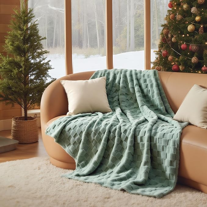 Bedsure GentleSoft Sage Green Throw Blanket for Couch - Checkered Fleece Blankets Gifts for Women Men Girls, Cute Soft Cozy Spring Throw for Bedroom Home Decor Gifts, 50x60 Inches