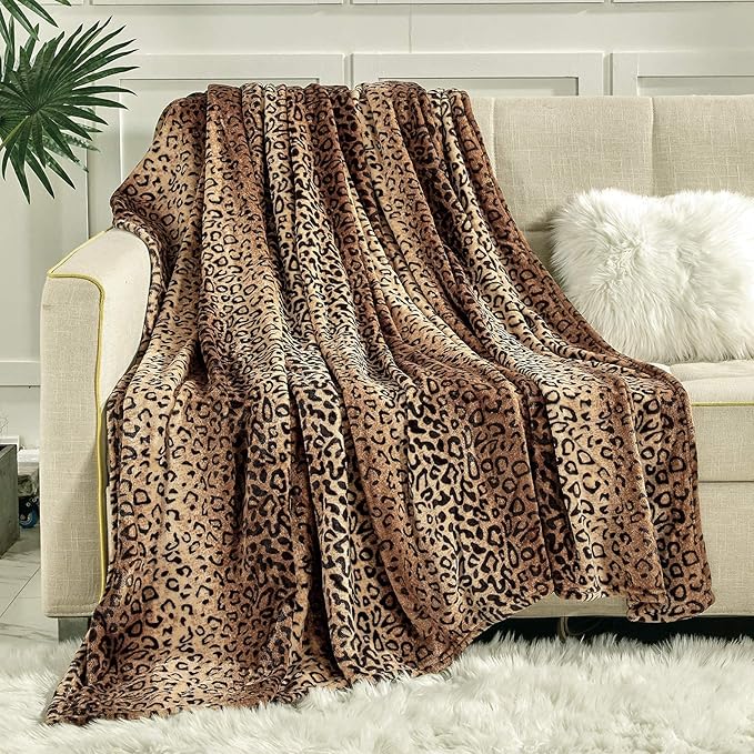 Viviland Flannel Fleece Blanket Twin Size 60x80 inches, Lightweight, Super Soft Cozy Warm Blanket, Leopard Print