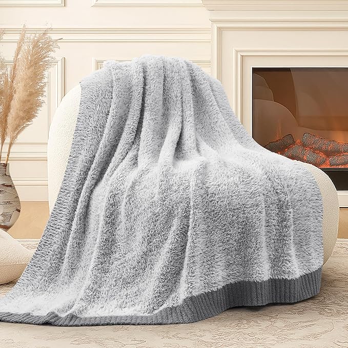 Amélie Home Knit Throw Blanket for Couch, Super Soft Fuzzy Cozy Throw, Giftable Knitted Blanket for Women Men, Birthday, Sofa Bed Living Room Decor, 60" x 80", Heather Grey