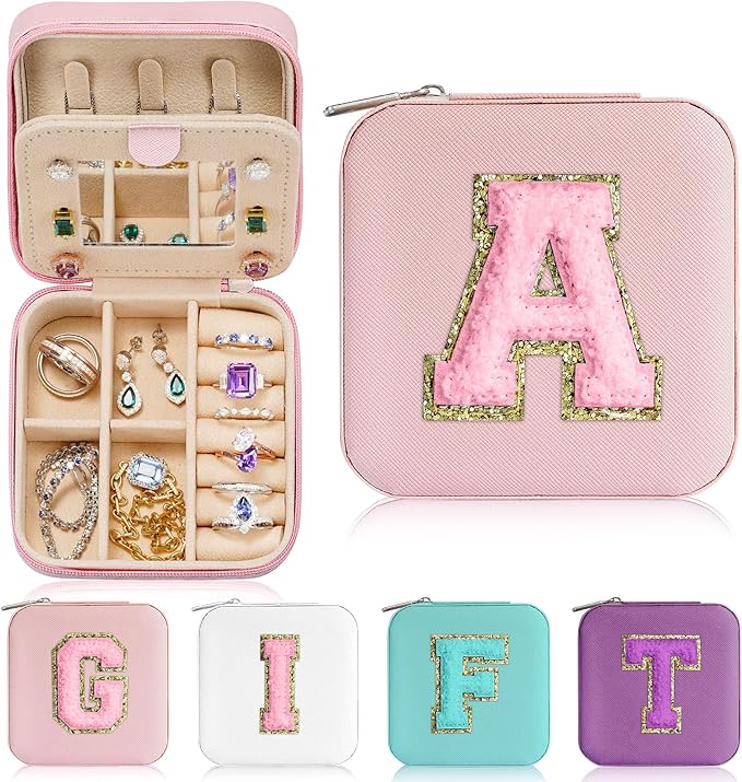 Parima Easter Basket Stuffers for Girls - Gifts for Teen Girl Trendy Stuff, 6,7,8,9,10,11,12 Year Old Girl Birthday Gift Travel Jewelry Box Organizer Gift 2026 - Letter A, Pink