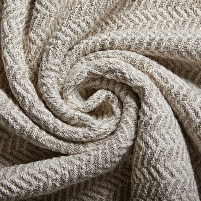Americanflat 50x60 Throw Blanket - Soft and Breathable Cotton Throw Blanket for Couch, Bed, Chair - Decorative Blankets Perfect for Home, Office, or Outdoor Use - Cream and Beige Zig Zag Design