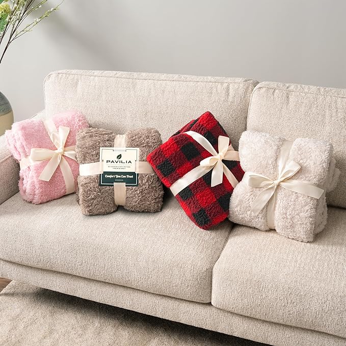 PAVILIA Sherpa Throw Blanket for Couch Sofa, Cream Beige Fluffy Warm Plush Blanket for Bed, Cozy Super Soft Lightweight Throw, Fuzzy Decorative Blanket, All Season Home, 50x60