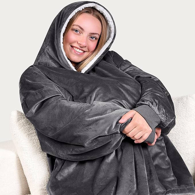 Bare Home Wearable Blanket Hoodie - Soft Plush Sherpa - Warm and Cozy - Oversized Wearable Blanket - Adult & Kid Sizes