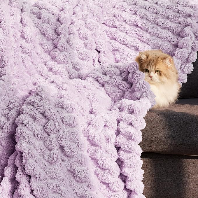 Whale Flotilla King Size Blanket for Bed with Jacquard Pattern, Fuzzy Soft Cozy Exquisite Blankets for All Season, Warm and Fluffy, 90x104 Inch, Lilac