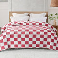 Exclusivo Mezcla Fleece Blanket Queen, Cozy Lightweight Fuzzy Checkered Blanket for Bed, Suitable for All Seasons, Red, 90" x 90"