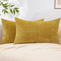 decorUhome Chenille Mineral Yellow Throw Pillow Covers 12x20 Inch Set of 2, Decorative Soft Couch Pillow Covers Solid Dyed Accent Farmhouse Neutral Rectangle Pillow Cases for Sofa