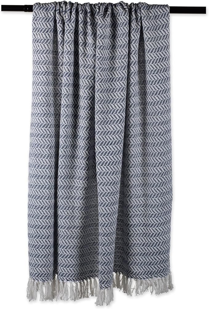 DII Modern Farmhouse Cotton Herringbone Blanket Throw with Fringe for Chair, Couch, Picnic, Camping, Beach, & Everyday Use, 50 x 60 - French Blue