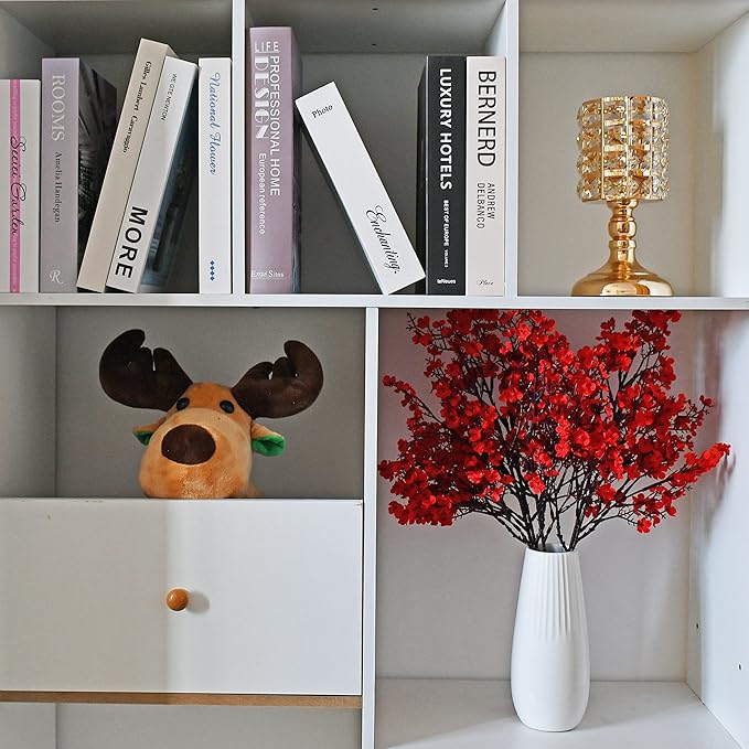 Mandy's Red Artificial Baby’s Breath Flowers 6 Bundles Silk Gypsophila, 18.5 Inch European Style Modern Home Decor Centerpiece, Neutral Wedding Flower Arrangements