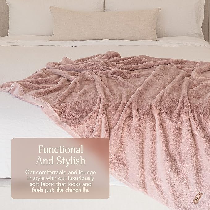 UnHide Cuddle Puddle - Faux Fur Blanket - Oversized, Lightweight, Extra Soft Blanket - Machine Washable - Add a Layer of Softness to Any Bed or Couch - 100” x 100” - Rosy Baby