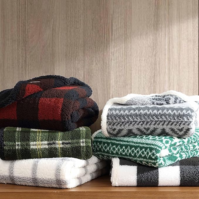 Eddie Bauer - Throw Blanket, Ultra-Soft Plush Bedding with Faux Shearling Reverse, Blanket for Couch & Bed (Bunkhouse Plaid Grey, 50" x 60")