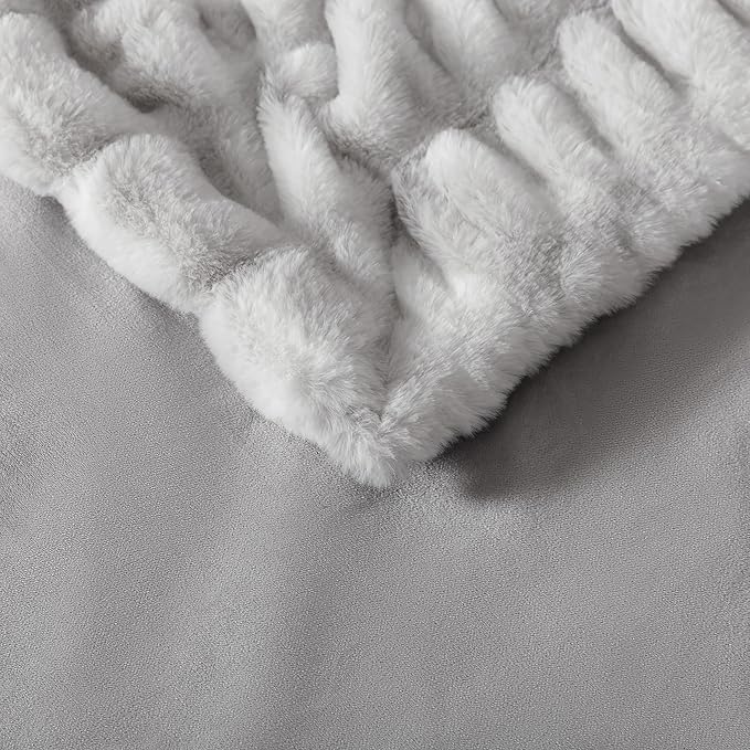 WDCOZY Ruched Faux Fur Throw Blanket Soft Cozy Fluffy Luxurious Blankets Couch Bed Sofa Chair Home Decor Warm Furry Fall Winter Plush Rabbit Fur Bubble Blanket 50" x 60", Grey
