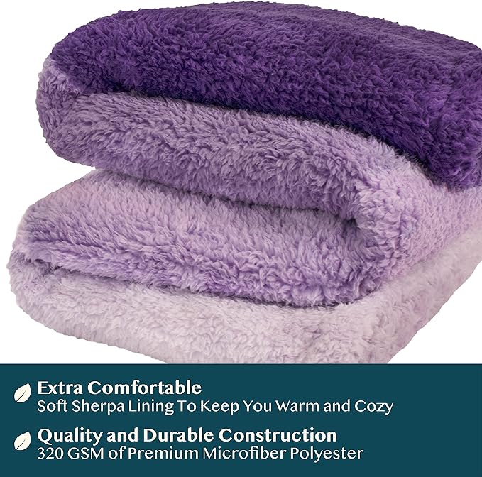 PAVILIA Fluffy Sherpa Throw Blanket Ombre | Gradient Plush, Soft, Fuzzy, Decorative Accent Throw Blanket for Couch Sofa Twin Bed | Cozy Warm Decorative Furry Faux Fur Blanket, 60x80 Inches Purple