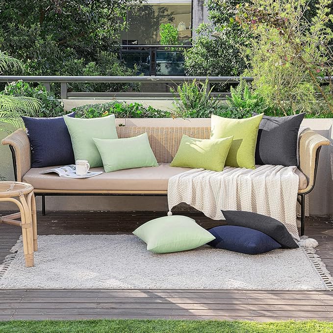 MIULEE Pack of 2 Decorative Outdoor Solid Waterproof Throw Pillow Covers Spring Faux Linen Garden Farmhouse Cushion Cases for Patio Tent Balcony Couch Sofa 18x18 Inch Sage Green