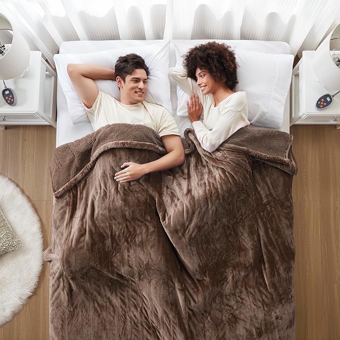 Beautyrest Heated Blanket, Electric Blanket, Soft, Warm, Reversible Plush - Sherpa Heating Blanket with 20 Heat Settings, 1-10 hrs Timer Auto Shut Off, Machine Washable, Full (84 inx80 in), Chocolate