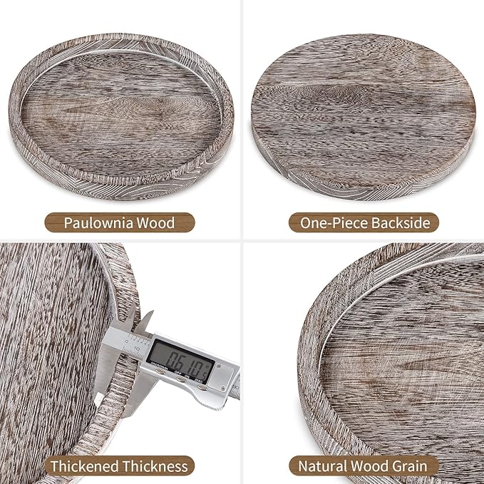 Hanobe Candle Plate Holder Tray: Decorative Wooden Tray Rustic Round Plate Farmhouse Centerpiece Small Candle Holder Trays for Coffee Table Living Room Kitchen Vintage Home Decor