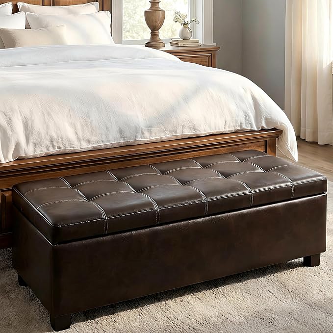49.75" PU Leather Storage Ottoman Bench for Bedroom Bed End,Tufted Faux Leather Ottomans with Storage for Living Room,Bedside,Entryway,Modern Window Benches with Seating