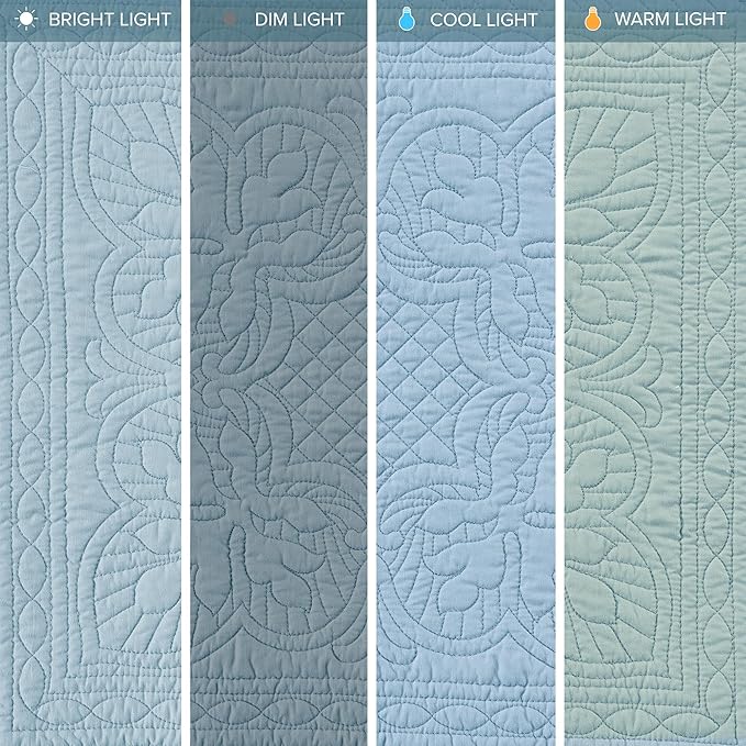 Madison Park Luxe Quilted Throw Blanket - Damask Stitching Design, Cotton Filled Spread, Ultra Soft, Cozy Bedding for Living Room Couch, Sofa, Bed, 60x72, Scalloped-Border Blue