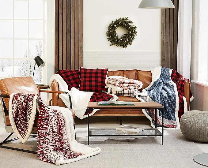 Eddie Bauer - Blanket, Soft Reversible Sherpa & Brushed Fleece Bedding, Perfect for Lounging, Dorm Essentials (Edgewood Plaid Khaki)