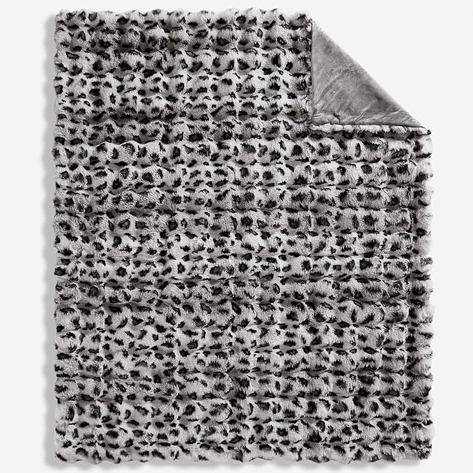 WDCOZY Cheetah Leopard Print Bubble Throw Blanket, Luxury Faux Rabbit Fur Mink Plush Throw for Couch, Sofa and Bed, Soft Fluffy Fuzzy Cozy Blanket for Women, 60x80 inches, Grey, 950 GSM