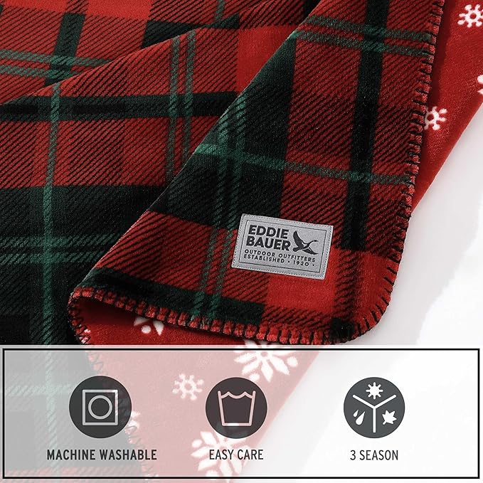 Eddie Bauer - Throw Blanket, Ultra-Soft & Reversible Plush Bedding, Throw Blanket for Couch & Bed (Trailhead Plaid Red, 60" x 70")