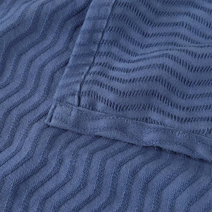 Superior JENA Cotton Blanket Picnic, Beach, Traveling or Camping, Bedroom Decor, Essentials, Cover for Bed, Couch, Lounging, Textured Jacquard, Modern Chevron Woven Blanket, Full/Queen, Merritt Blue